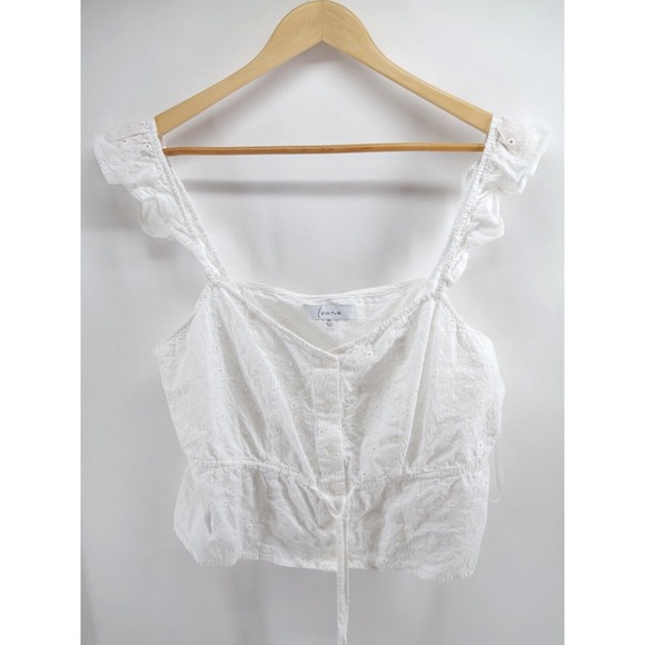 Louna Womens‎ White Eyelet Smocked Top Size XL Midriff - Picture 1 of 6